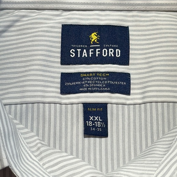 Stanford Smart Tech Mens Dress Shirt. XXL 18-18.5 NEW. Lite Gray & White Stripe - Picture 2 of 9